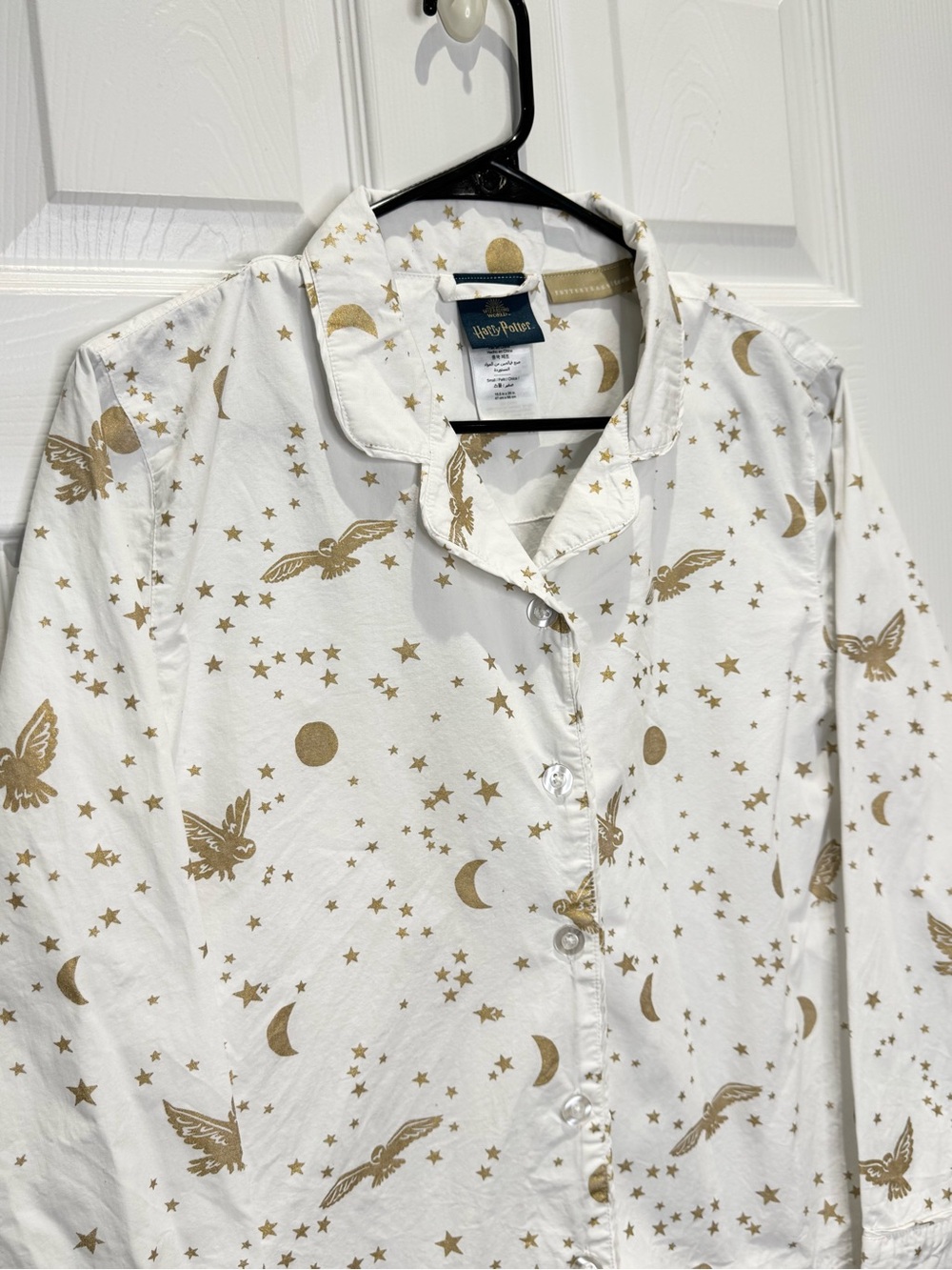 Pottery Barn Teen Small Harry Potter Button Down Pajama Top White Gold - Picture 4 of 7